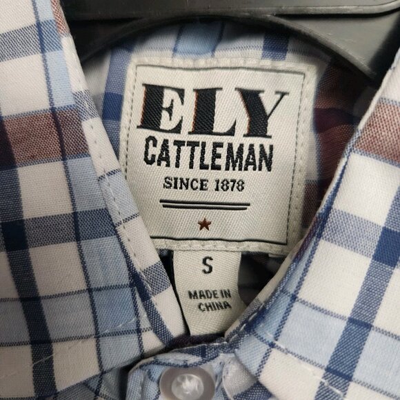 Ely Cattleman Boys Shirt Blue Plaid Western Long Sleeve Pearl Snap Small - Picture 8 of 8